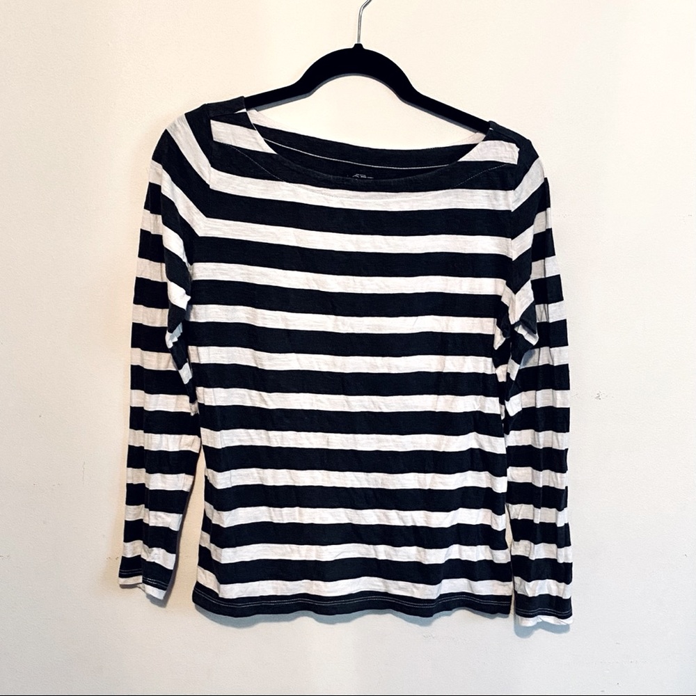 EUC LOFT Stripe Long Sleeve Top Gray White Medium